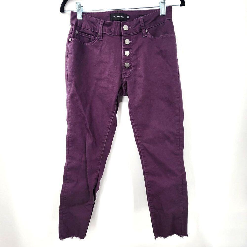 TAHARI Amelia Button Fly Purple Skinny Jeans Womens Size 4